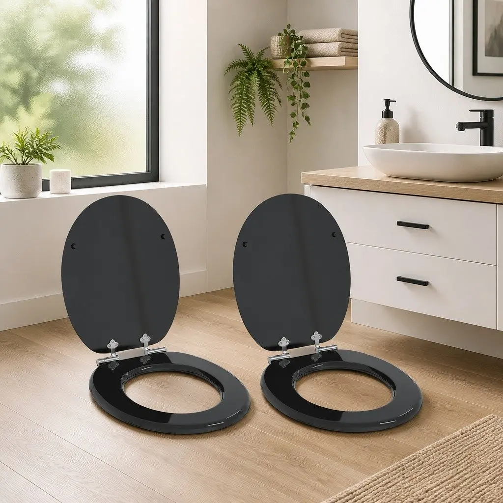 44x38cm Soft Close Toilet Seat in Black MDF with Bumpers
