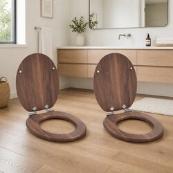 Brown MDF Soft-Close Toilet Seat Set 44x38cm, 2 Pieces