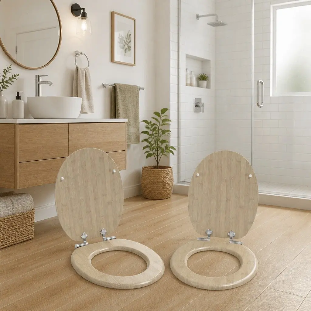 44 x 38 cm Soft-Close Toilet Seat in Bamboo Color MDF