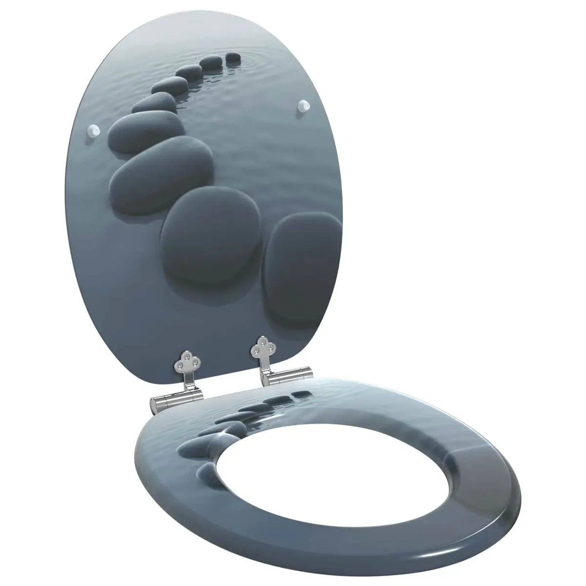 Toilet Seat Soft-Close Grey MDF Bathroom Fixture 44x38cm 2 Piece Standard Fit
