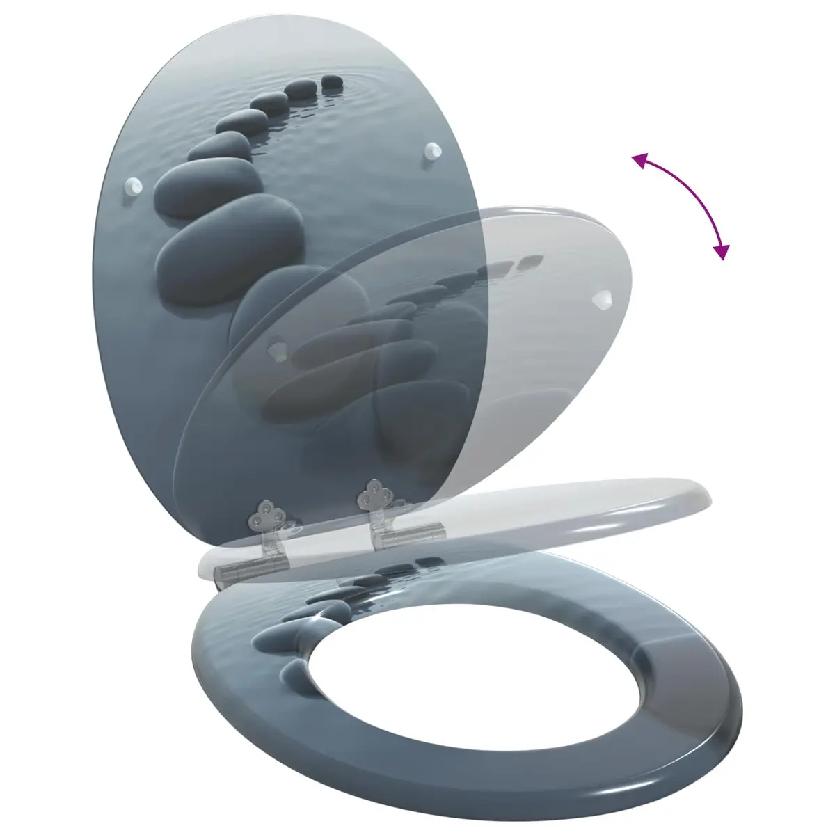 Toilet Seat Soft-Close Grey MDF Bathroom Fixture 44x38cm 2 Piece Standard Fit
