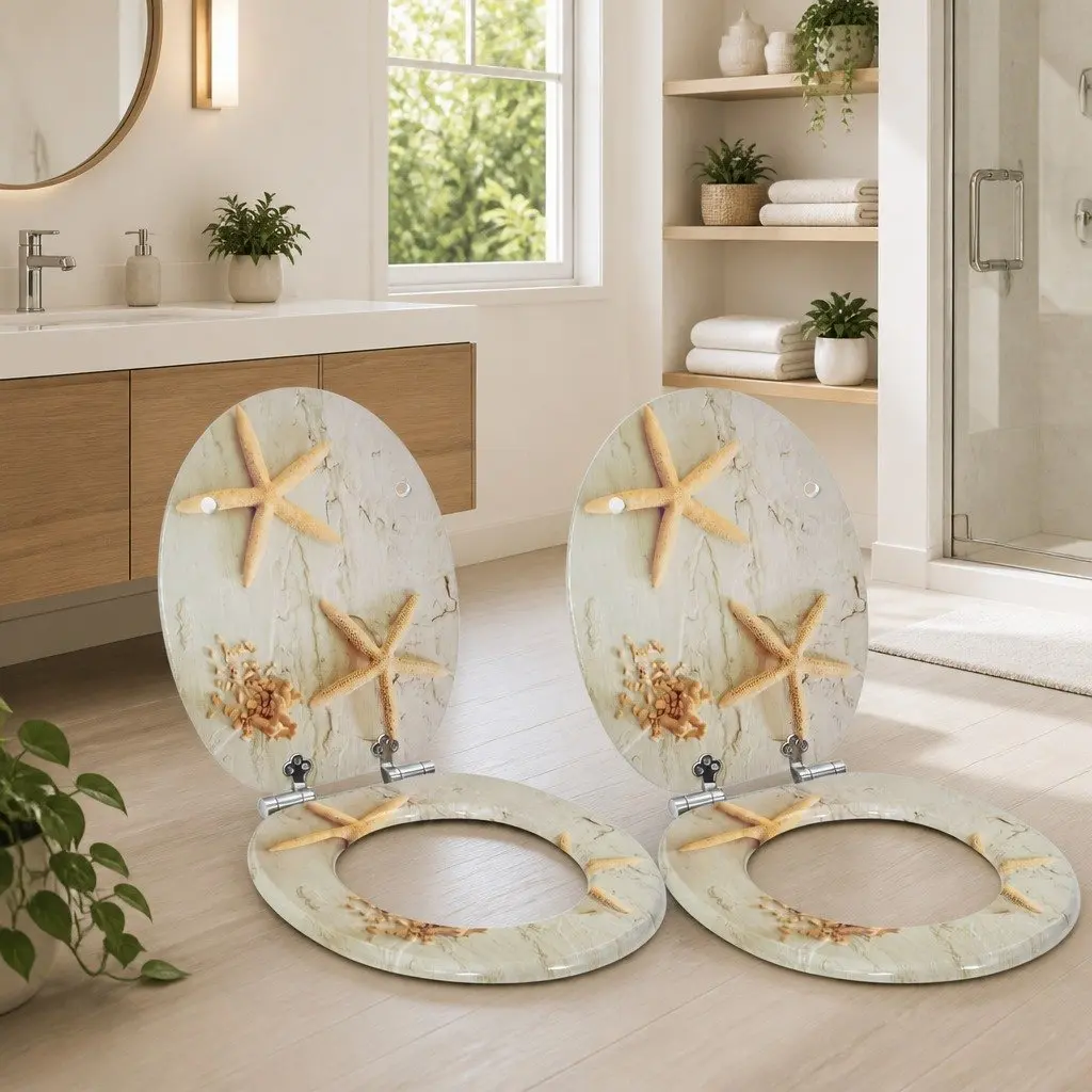 Soft-Close Toilet Seat for Bathroom 44 x 38 cm Yellow White 2 Pack