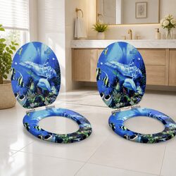 2 Pack Blue Soft-Close Toilet Seats, 44 x 38 cm MDF