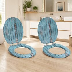 Soft-Close Toilet Seat Set – 2 Pieces, Blue MDF