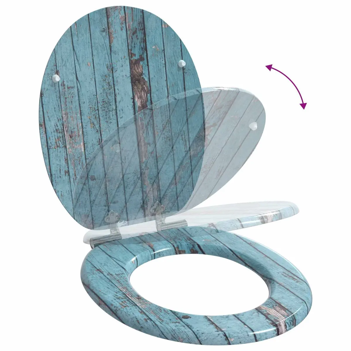 Soft-Close Toilet Seat Set for Bathroom 44 x 38 cm Blue MDF Board