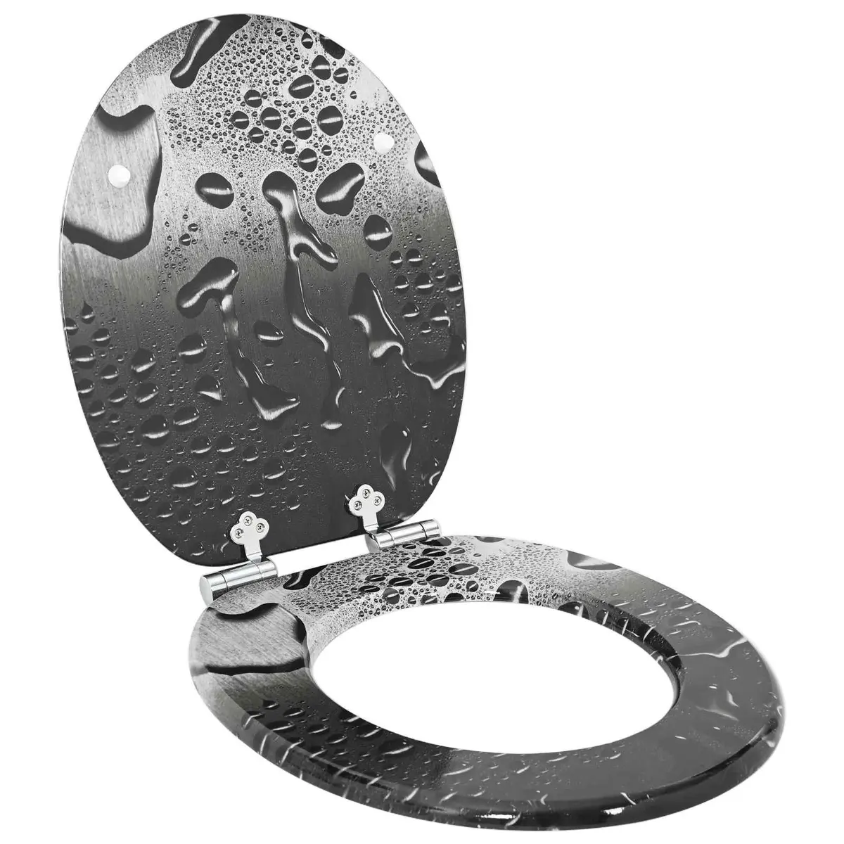 Toilet Seat Soft-Close Grey 44x38cm MDF Board 2 Piece Bathroom Fixture