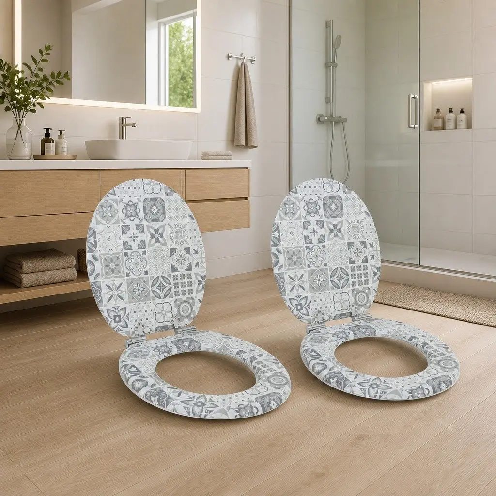 Soft-Close Toilet Seat Blue White 2 Pack