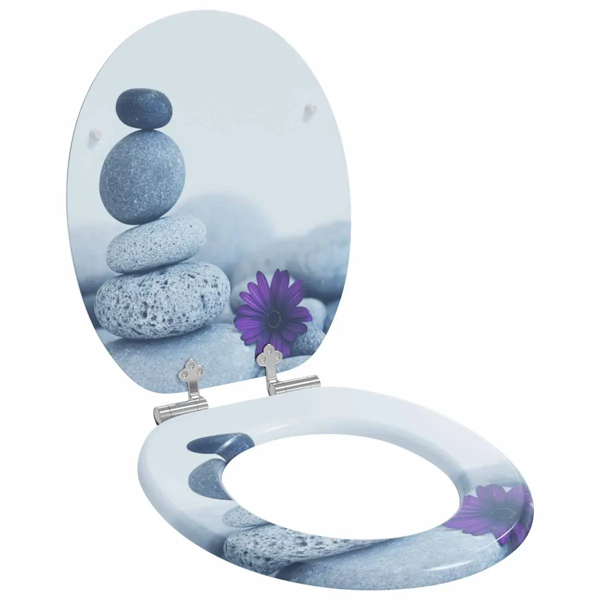 Soft Close Toilet Seat Grey MDF Bathroom Fixture 44x38cm Standard 2 Pieces