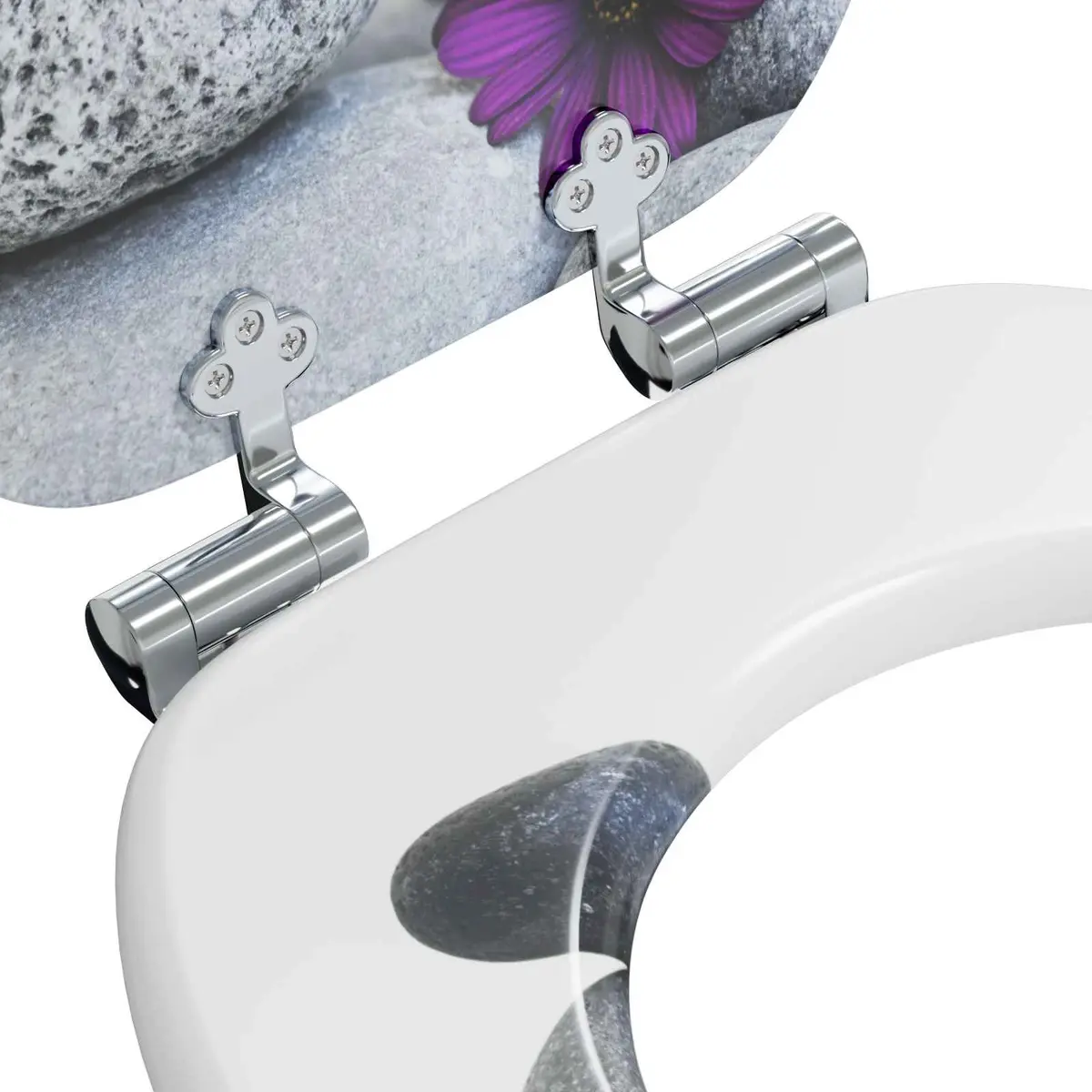Soft Close Toilet Seat Grey MDF Bathroom Fixture 44x38cm Standard 2 Pieces