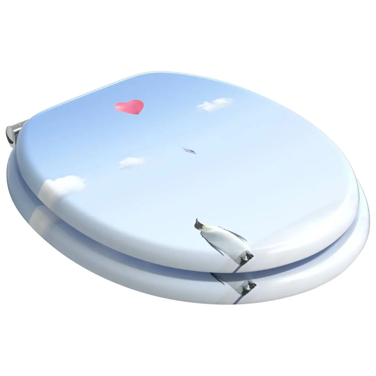 Soft-Close Toilet Seat Blue 44 x 38 cm MDF Bathroom Accessory Durable Quiet