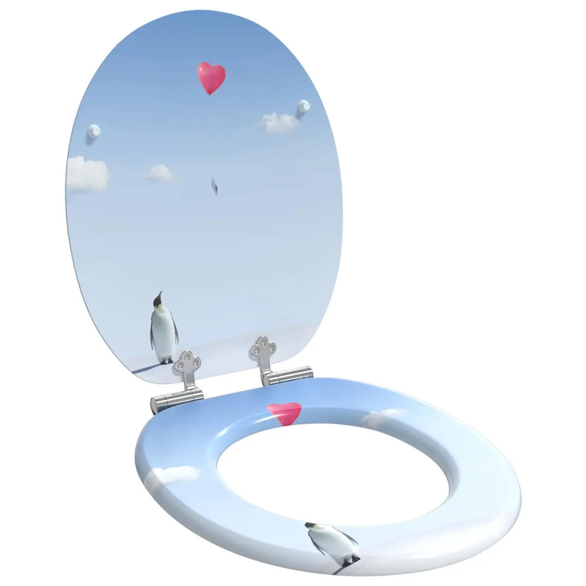 Soft-Close Toilet Seat Blue 44 x 38 cm MDF Bathroom Accessory Durable Quiet