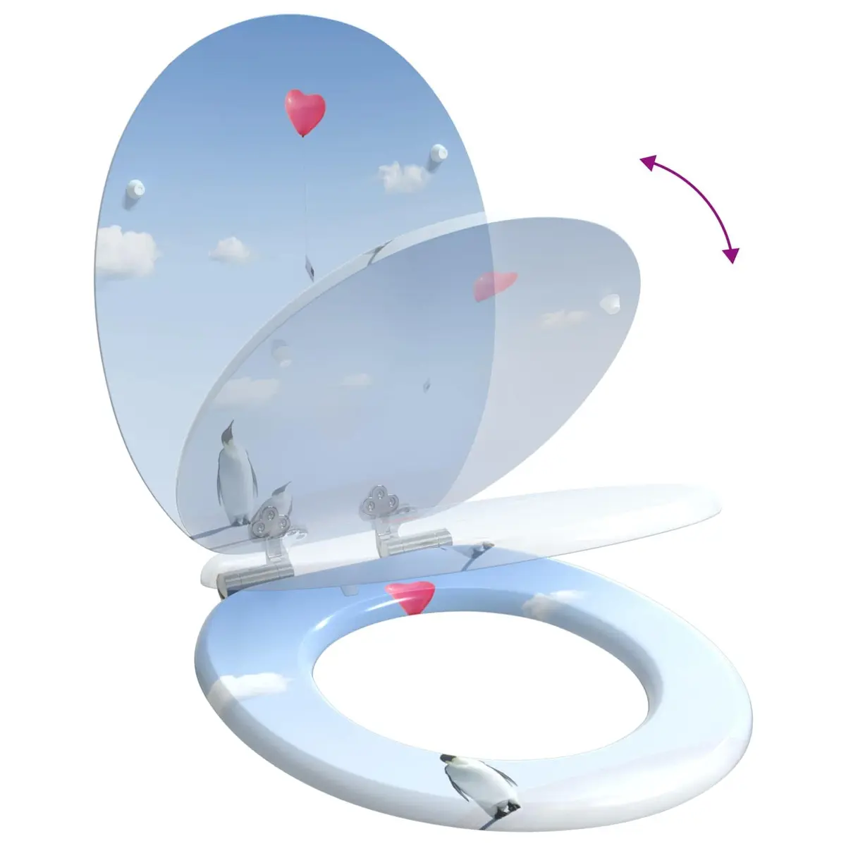 Soft-Close Toilet Seat Blue 44 x 38 cm MDF Bathroom Accessory Durable Quiet