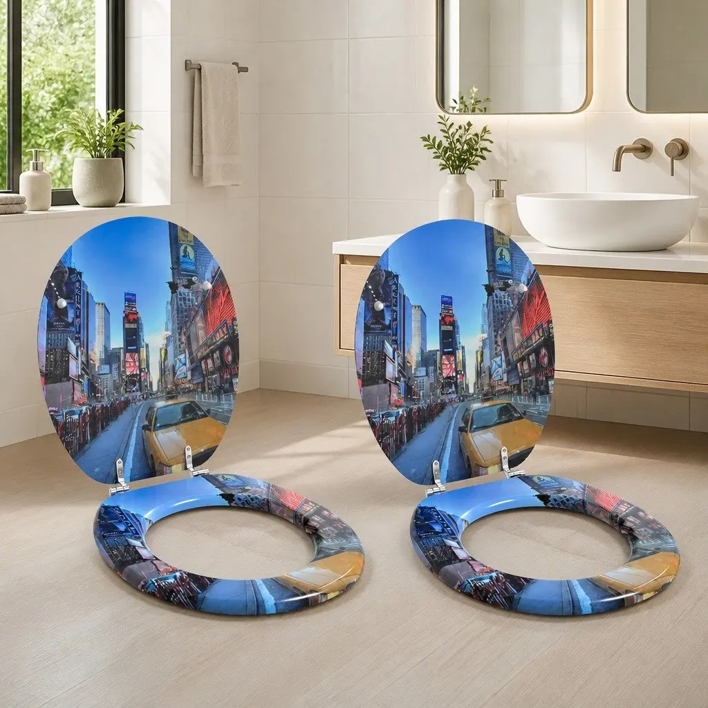 Soft-Close Toilet Seat Grey MDF 44x38cm Bathroom Fixture Durable Quiet Close