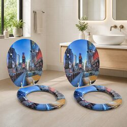 Soft-Close Toilet Seat Grey MDF 44x38cm Bathroom Fixture Durable Quiet Close