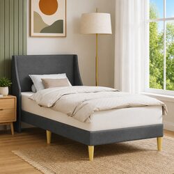 Dark Grey Bed Frame Specifications: Fabric Headboard 90 x 190 cm