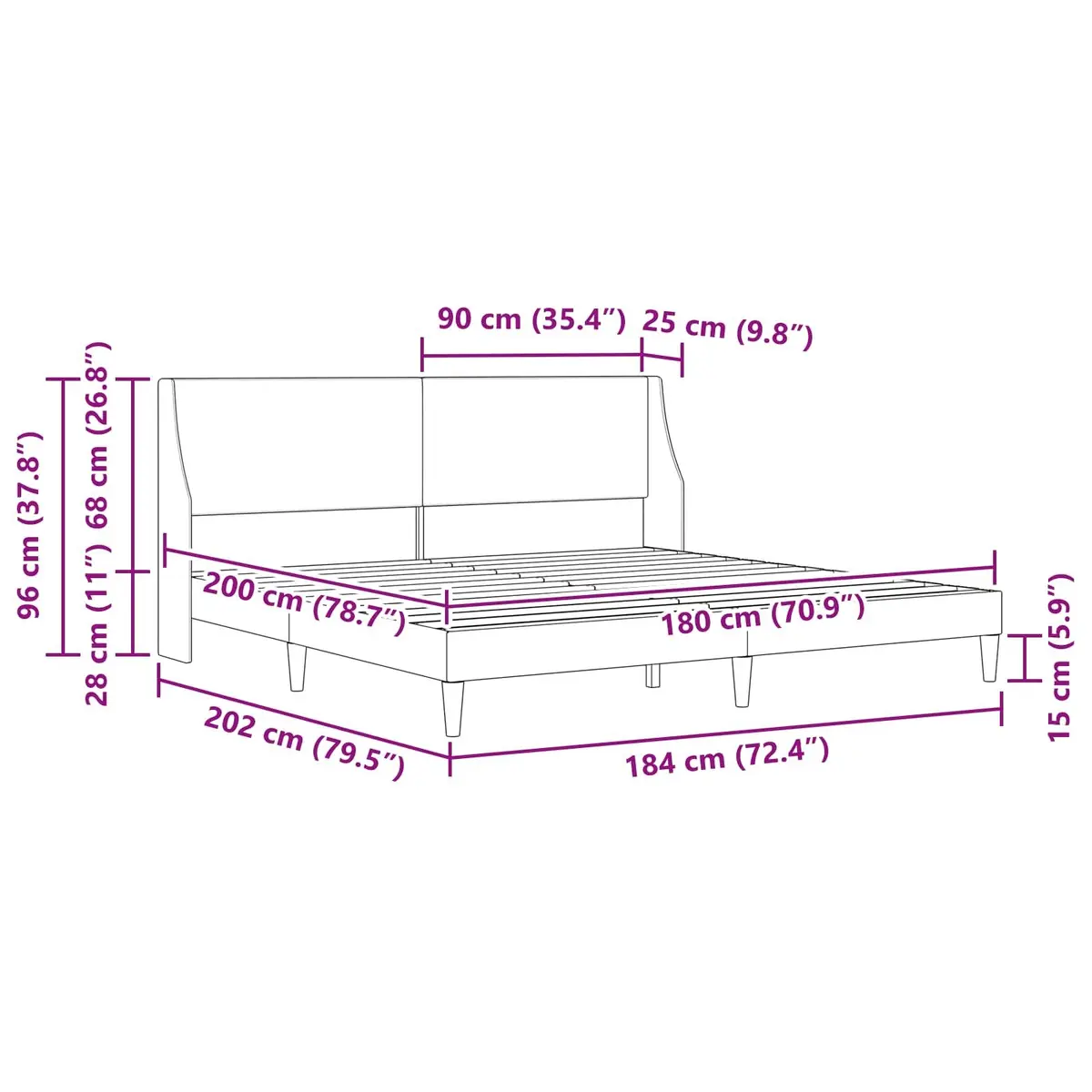 Bed Frame Dark Grey 180 x 200 cm for Modern Bedroom Furniture