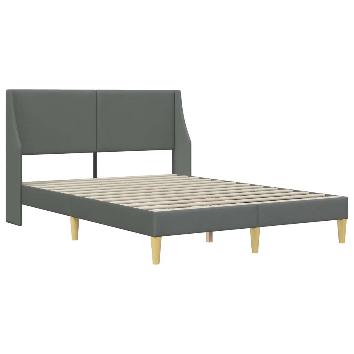 Bed Frame with Fabric Headboard Dark Grey Modern Bedroom Furniture Upholstered
