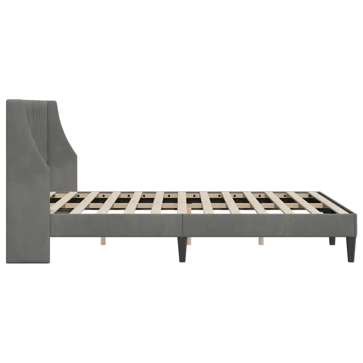 Bed Frame with Velvet Headboard Modern Bedroom Furniture Dark Grey Sleek Design