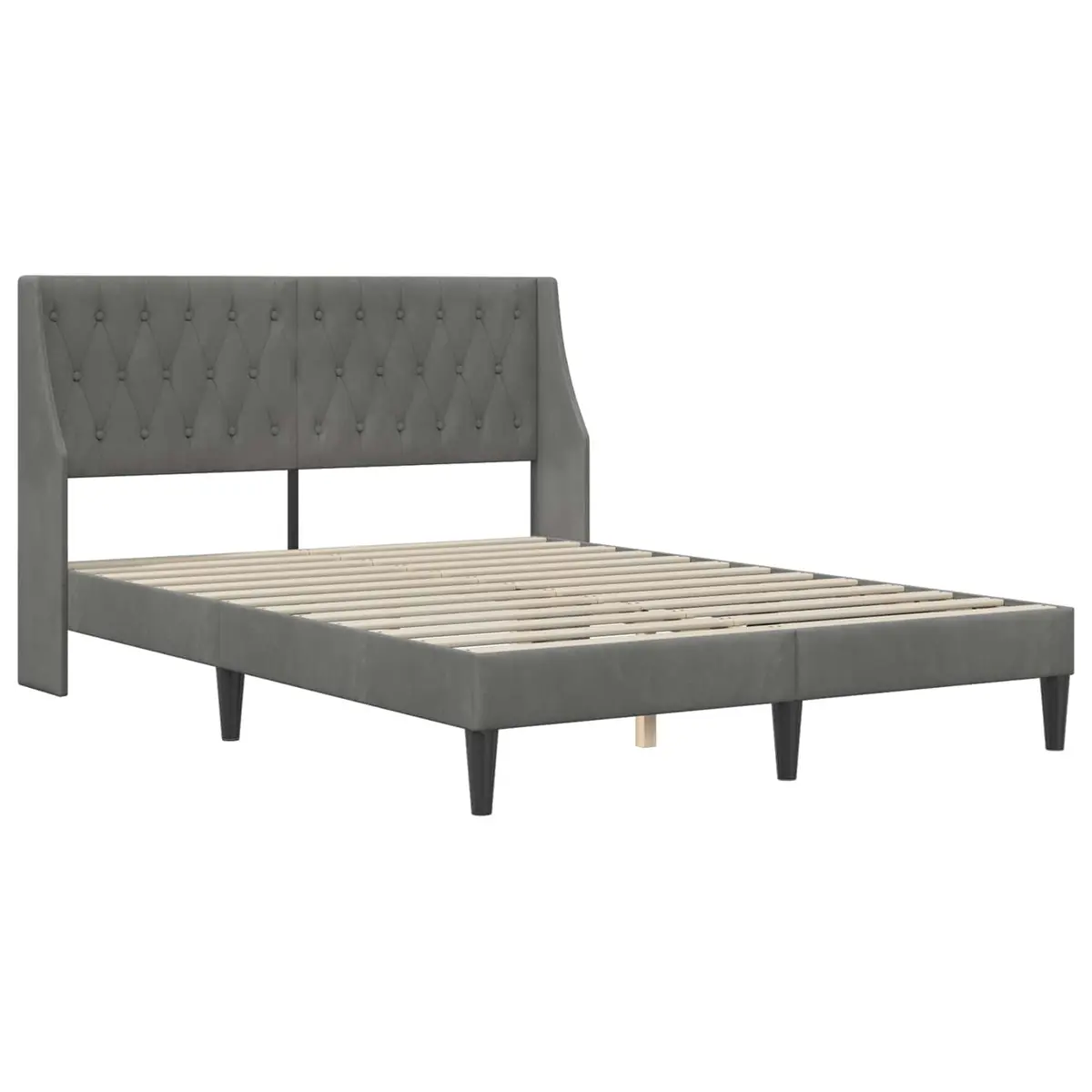 Dark Grey Bed Frame with Velvet Headboard