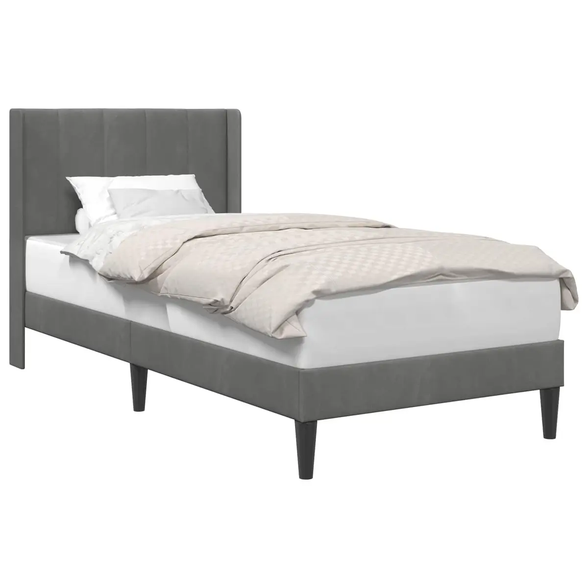 90 x 190 cm Bed Frame with Dark Grey Velvet Headboard