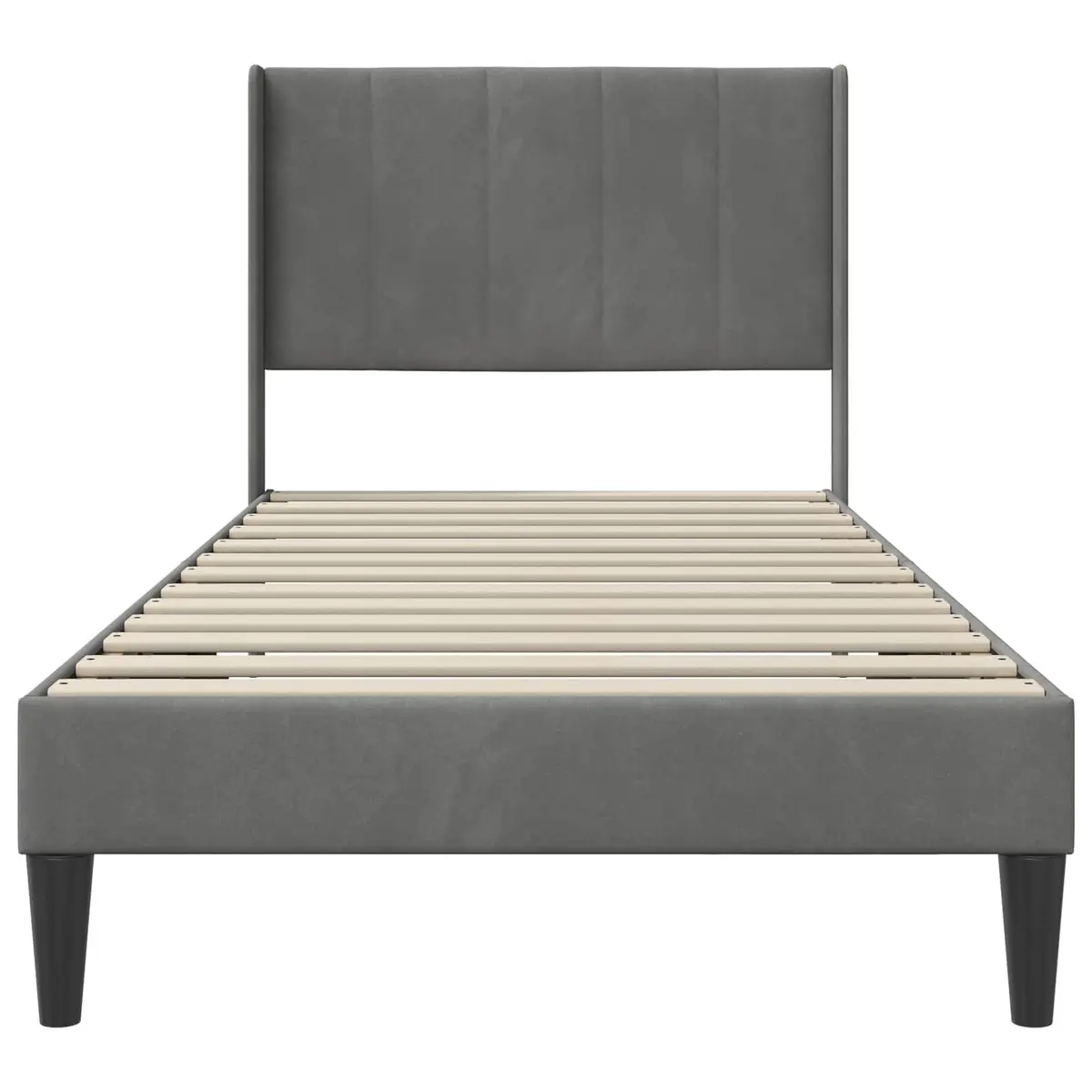 90 x 190 cm Bed Frame with Dark Grey Velvet Headboard