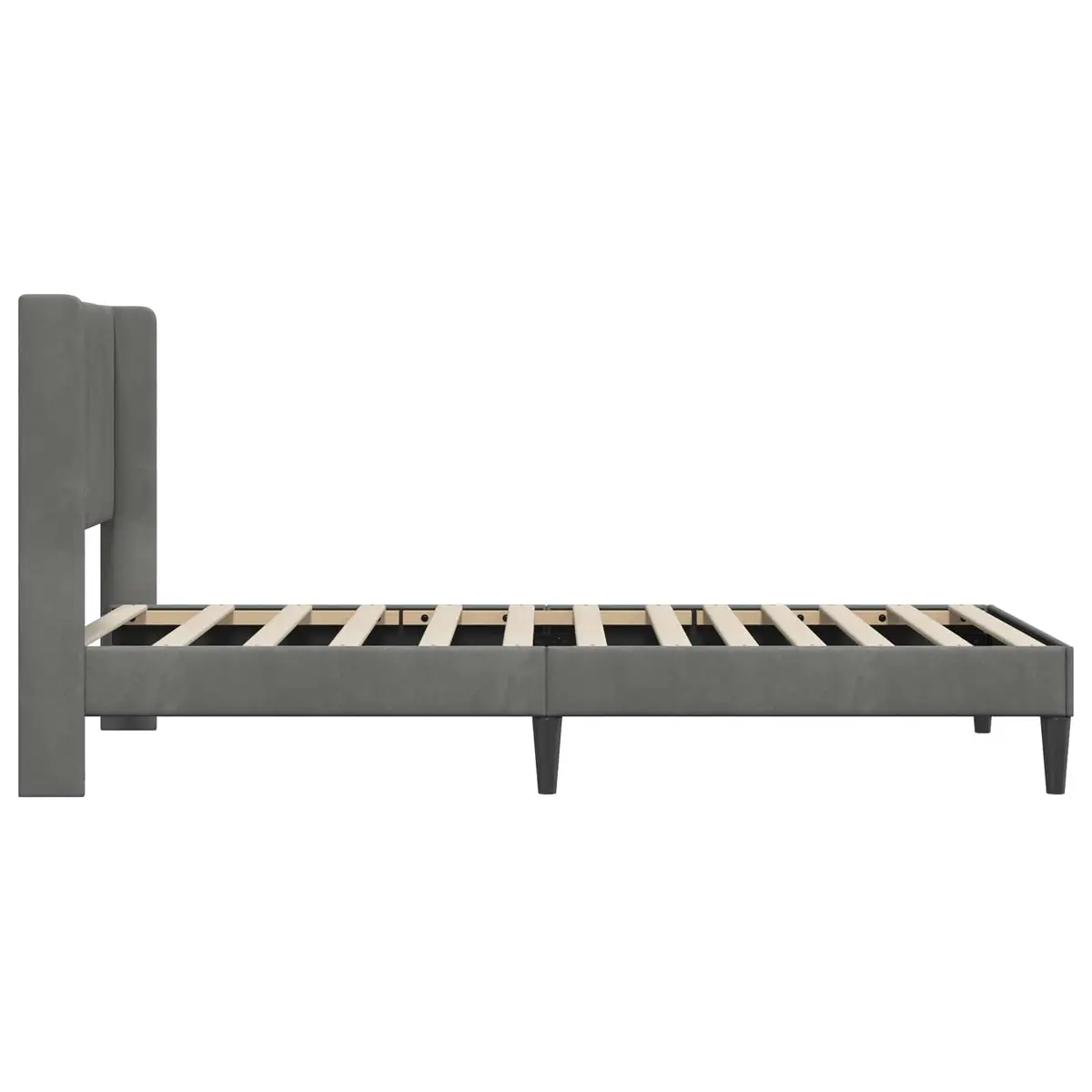 90 x 190 cm Bed Frame with Dark Grey Velvet Headboard