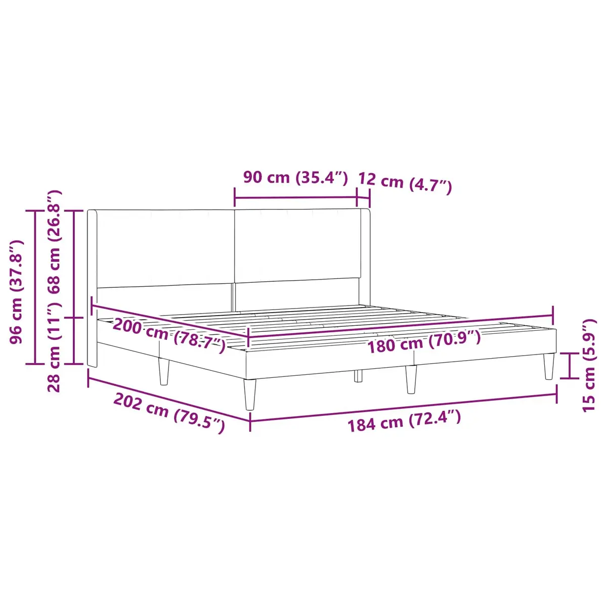 Bed Frame with Velvet Headboard Dark Grey 180 x 200 cm Modern Bedroom Furniture