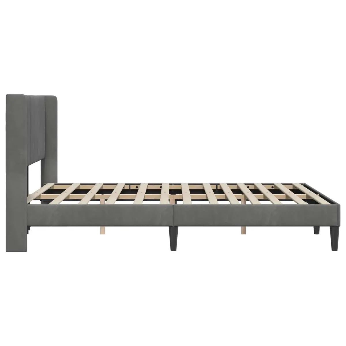 Bed Frame for Bedroom with Dark Grey Velvet Headboard and Slatted Base