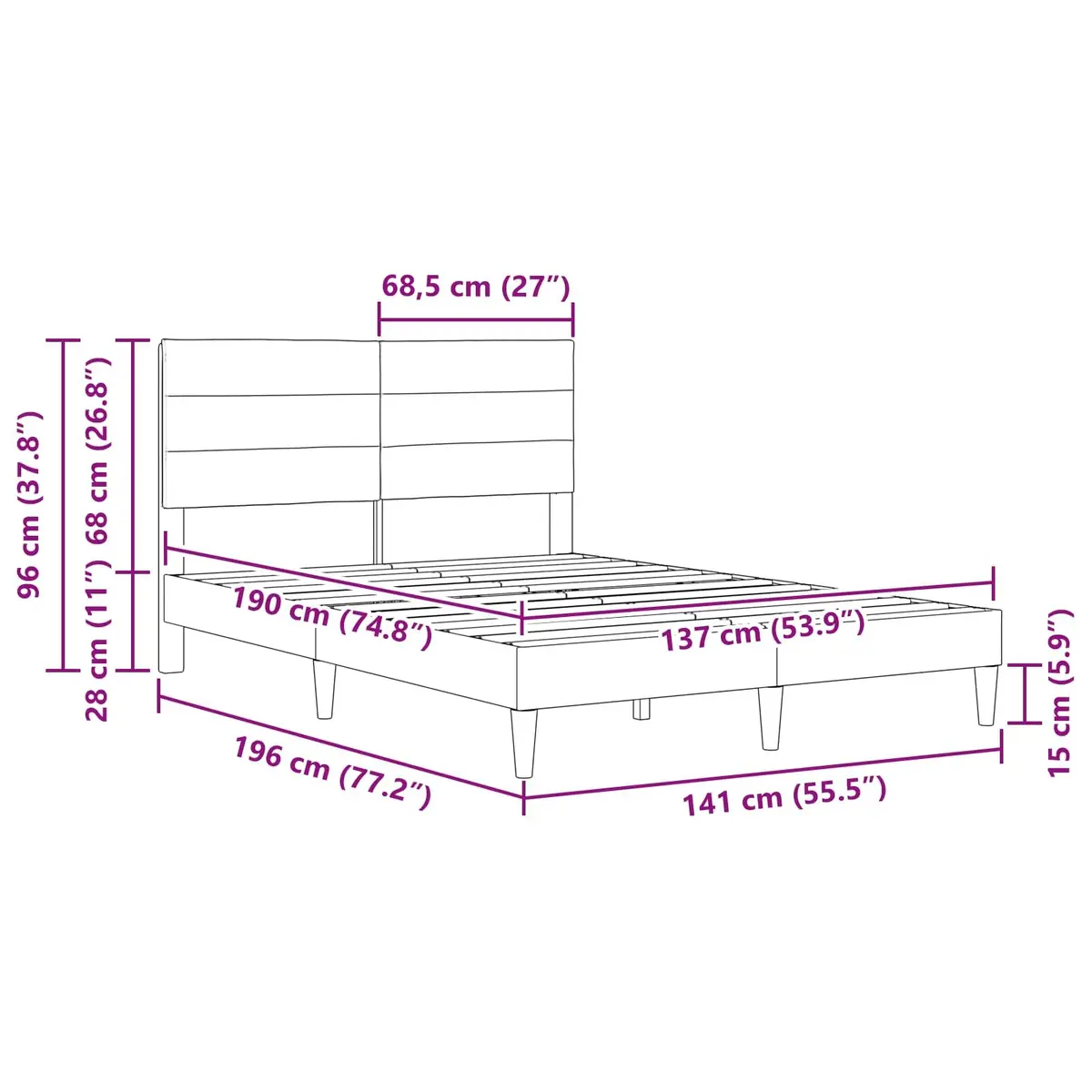 Bed Frame for Bedroom Dark Grey Size with Fabric Headboard