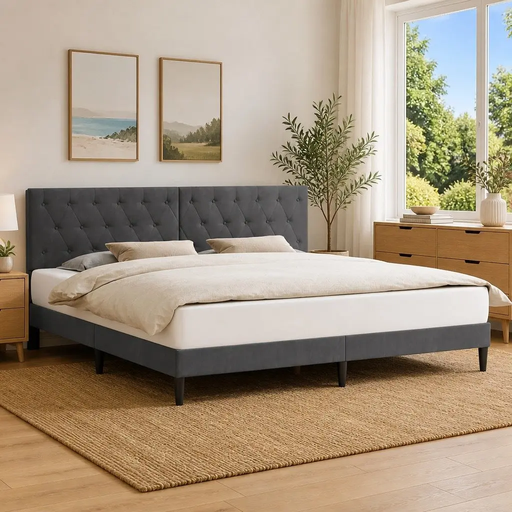 Bed Frame with Velvet Headboard