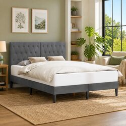 Dark Grey Velvet Bed Frame: Plywood, Tapered Legs, Easy Assembly