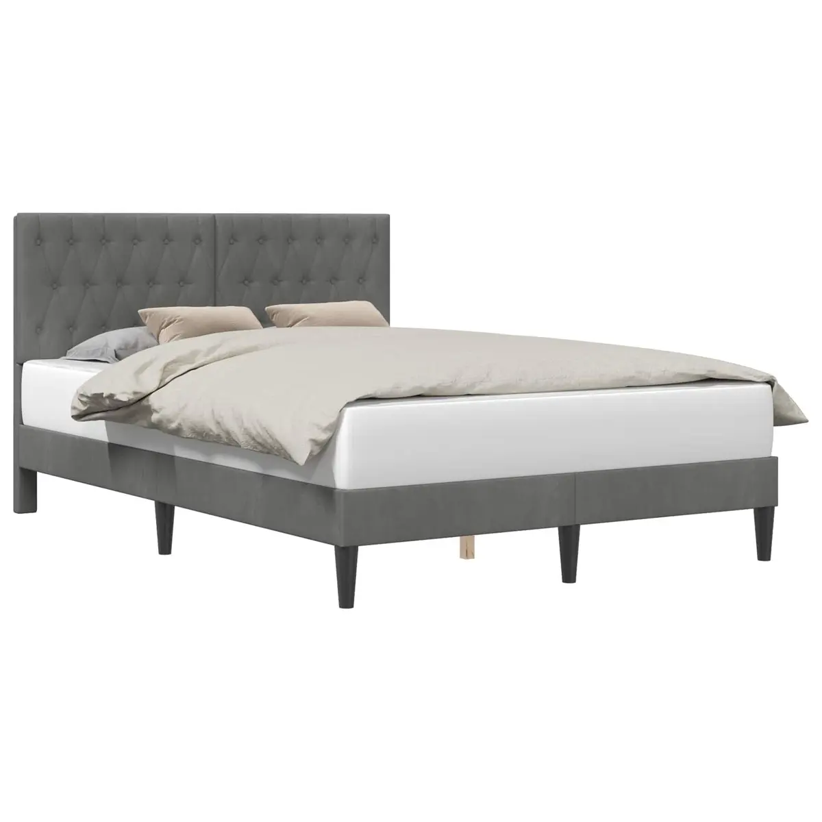 Bed Frame Modern Bedroom Dark Grey Velvet Size