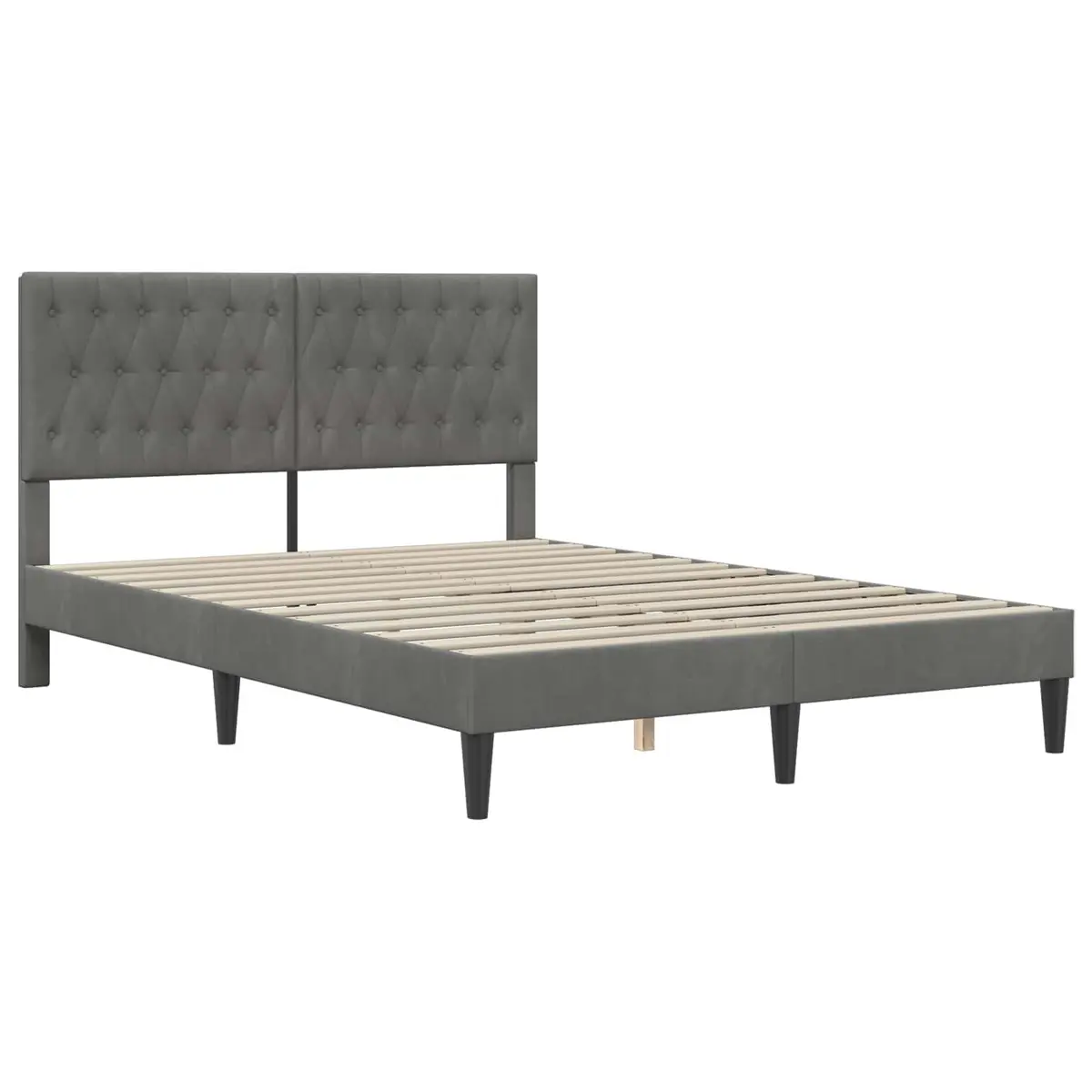 Bed Frame Modern Bedroom Dark Grey Velvet Size