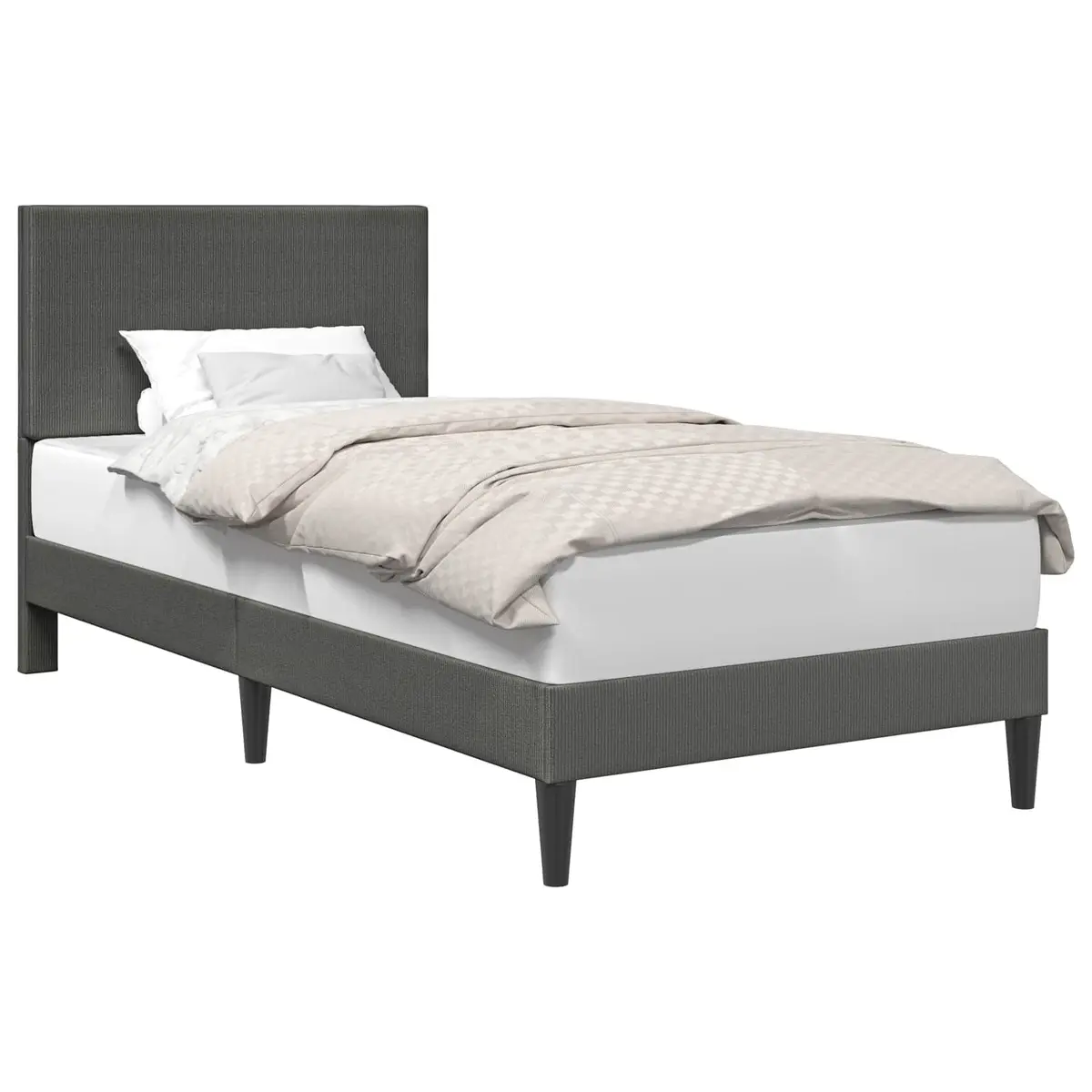 Bed Frame with Headboard Dark Grey 90 x 190 cm Corduroy Fabric Modern Bedroom