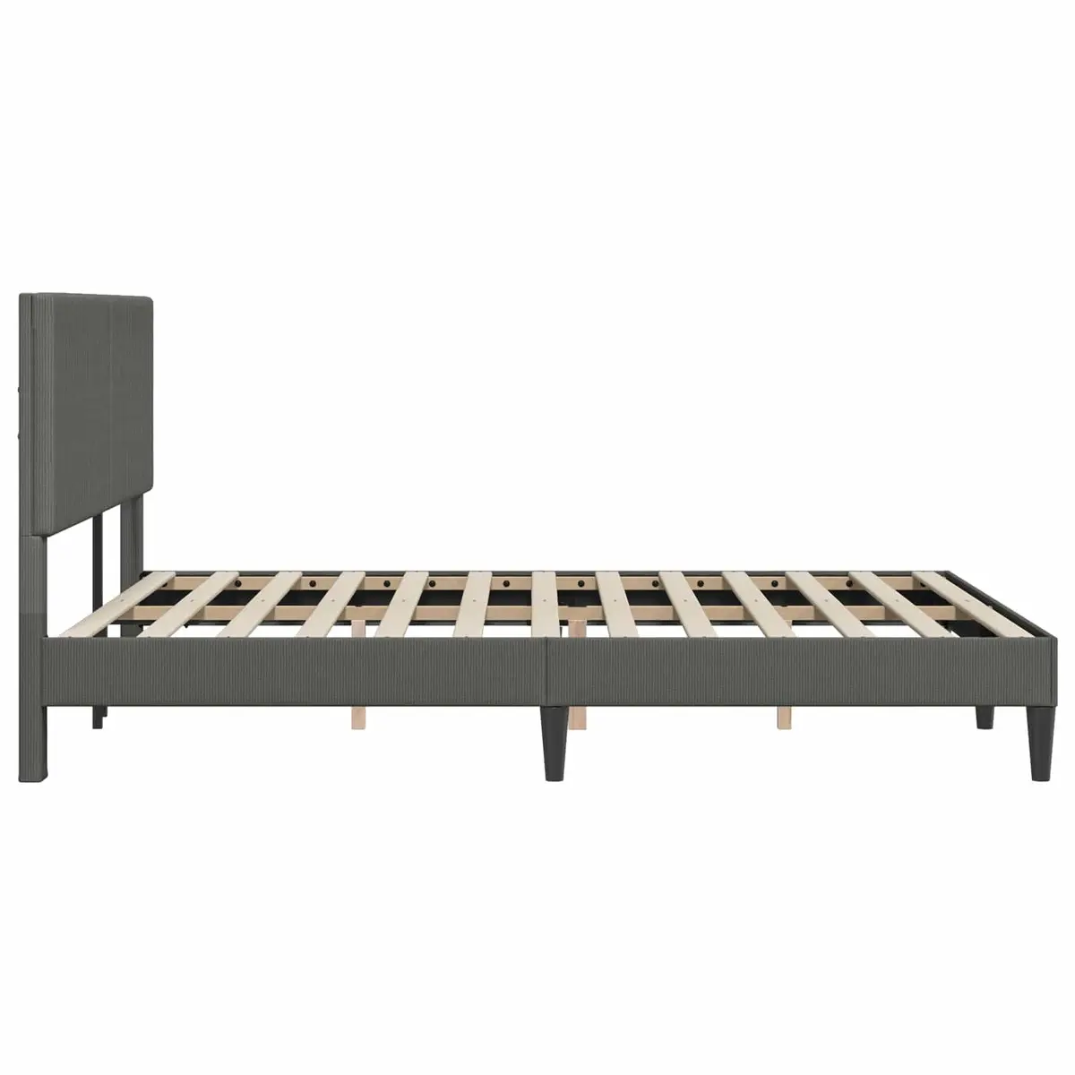 Bed Frame with Corduroy Upholstered Headboard Dark Grey 137x190cm Slatted Base