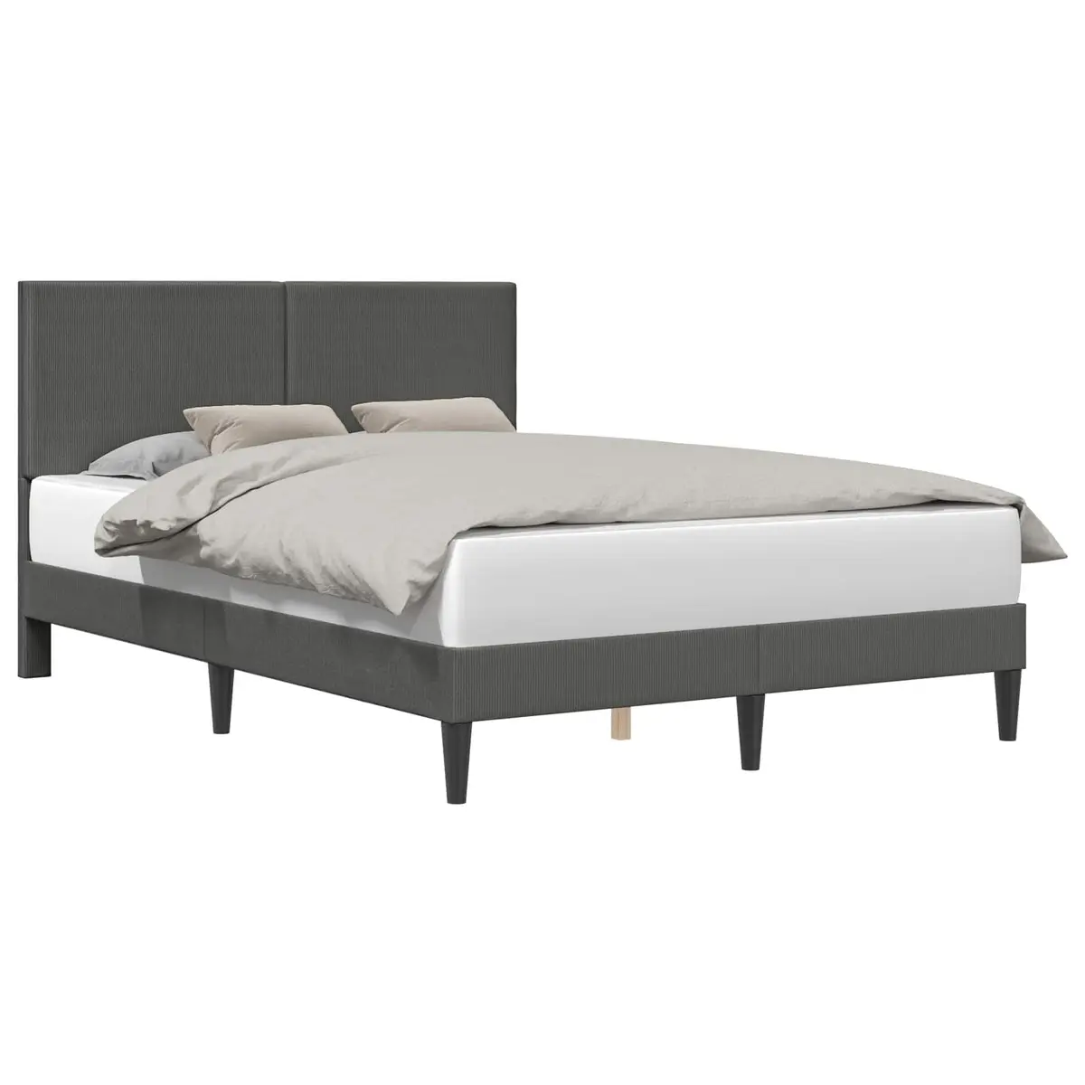 Bed Frame with Headboard for Bedroom 153 x 203 cm Dark Grey Corduroy Upholstered Modern