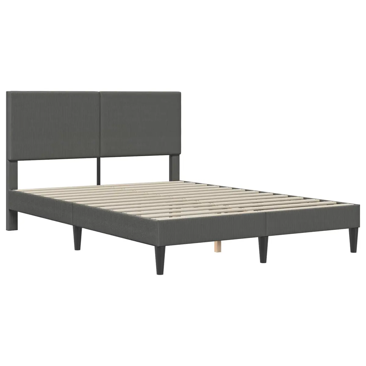 Bed Frame with Headboard for Bedroom 153 x 203 cm Dark Grey Corduroy Upholstered Modern