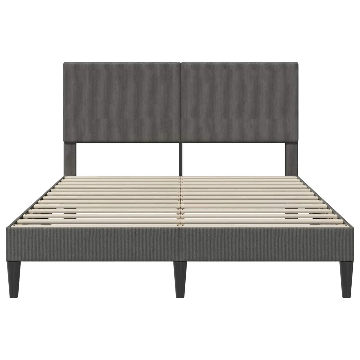 Bed Frame with Headboard for Bedroom 153 x 203 cm Dark Grey Corduroy Upholstered Modern