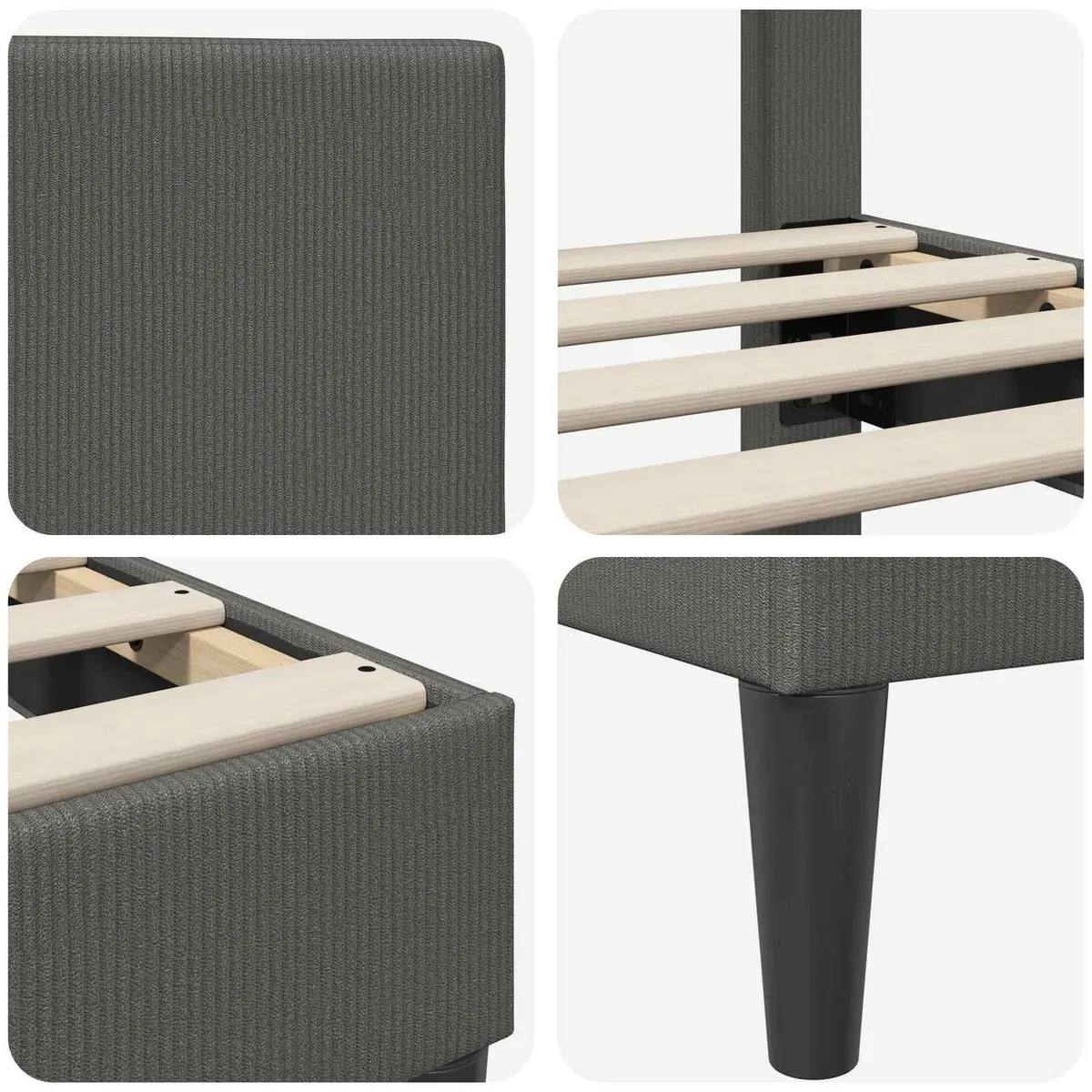 Bed Frame with Headboard for Bedroom 153 x 203 cm Dark Grey Corduroy Upholstered Modern