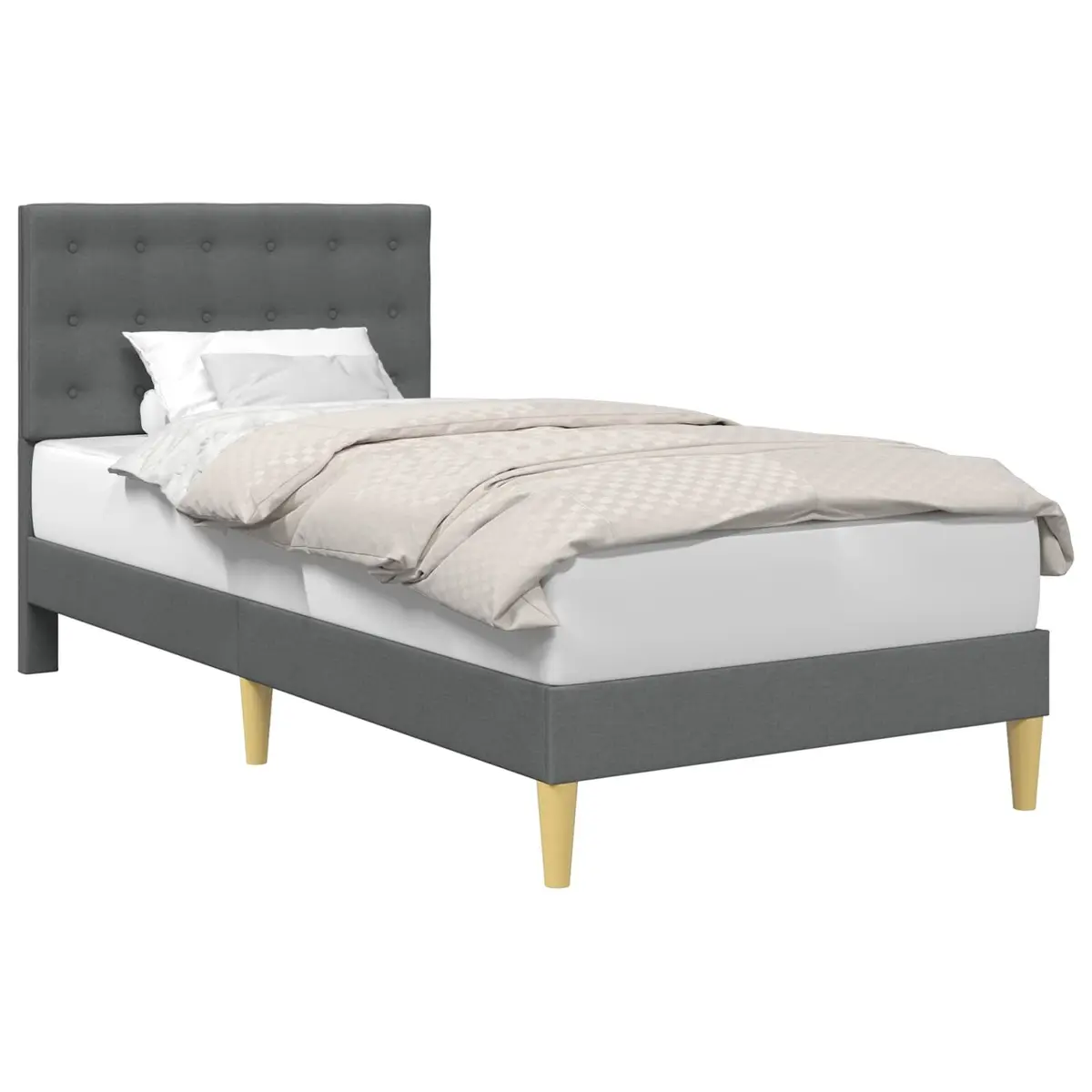 Bed Frame with Fabric Headboard Dark Grey 90 x 190 cm Modern Bedroom Furniture