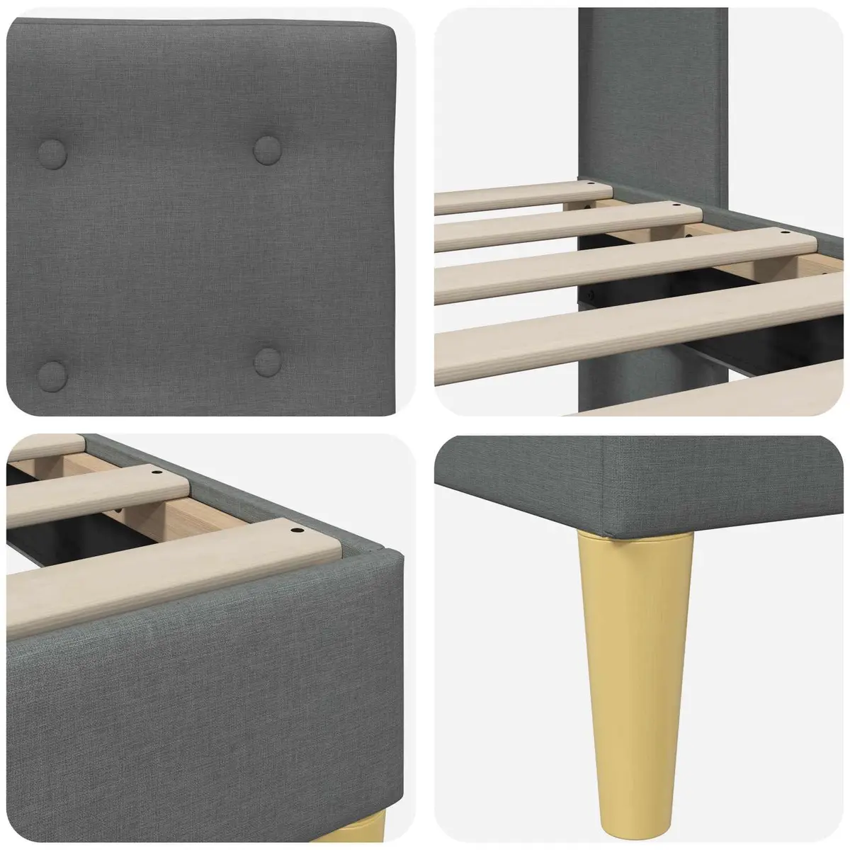 Bed Frame with Fabric Headboard Dark Grey 90 x 190 cm Modern Bedroom Furniture