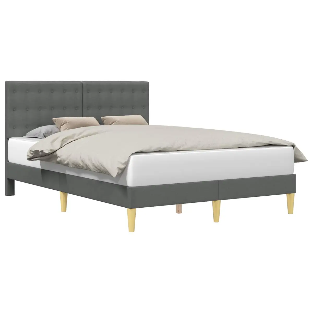 Bed Frame with Headboard for Bedroom Dark Grey Fabric Upholstered