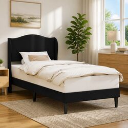 Black Bed Frame with Headboard: 90 x 190 cm Dimensions