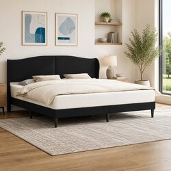 Faux Leather Black Bed Frame with Headboard, 180 x 200 cm
