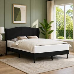 Queen Bed Frame with Faux Leather Headboard - Specs Included