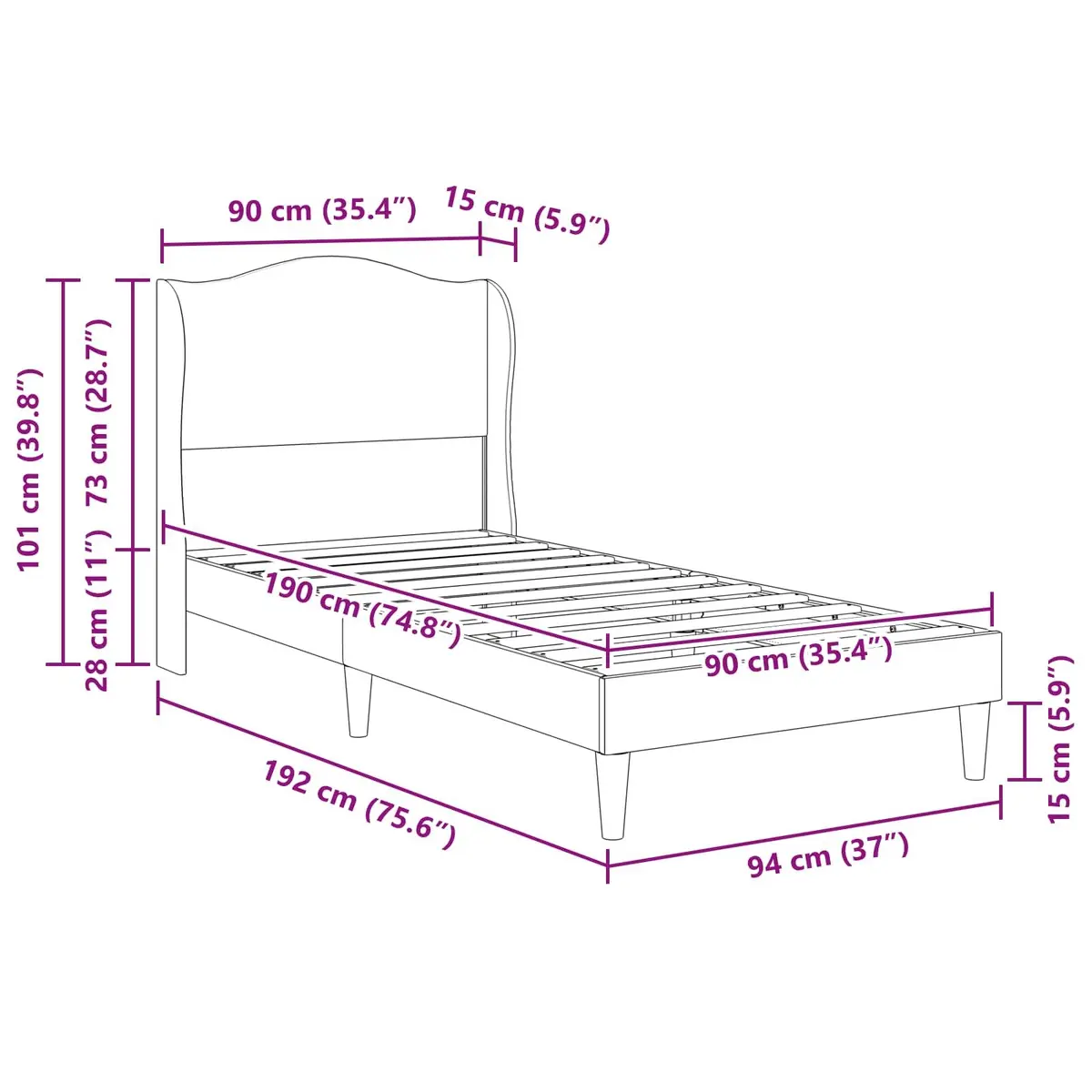 Dark Grey Velvet Bed Frame 90 x 190 cm