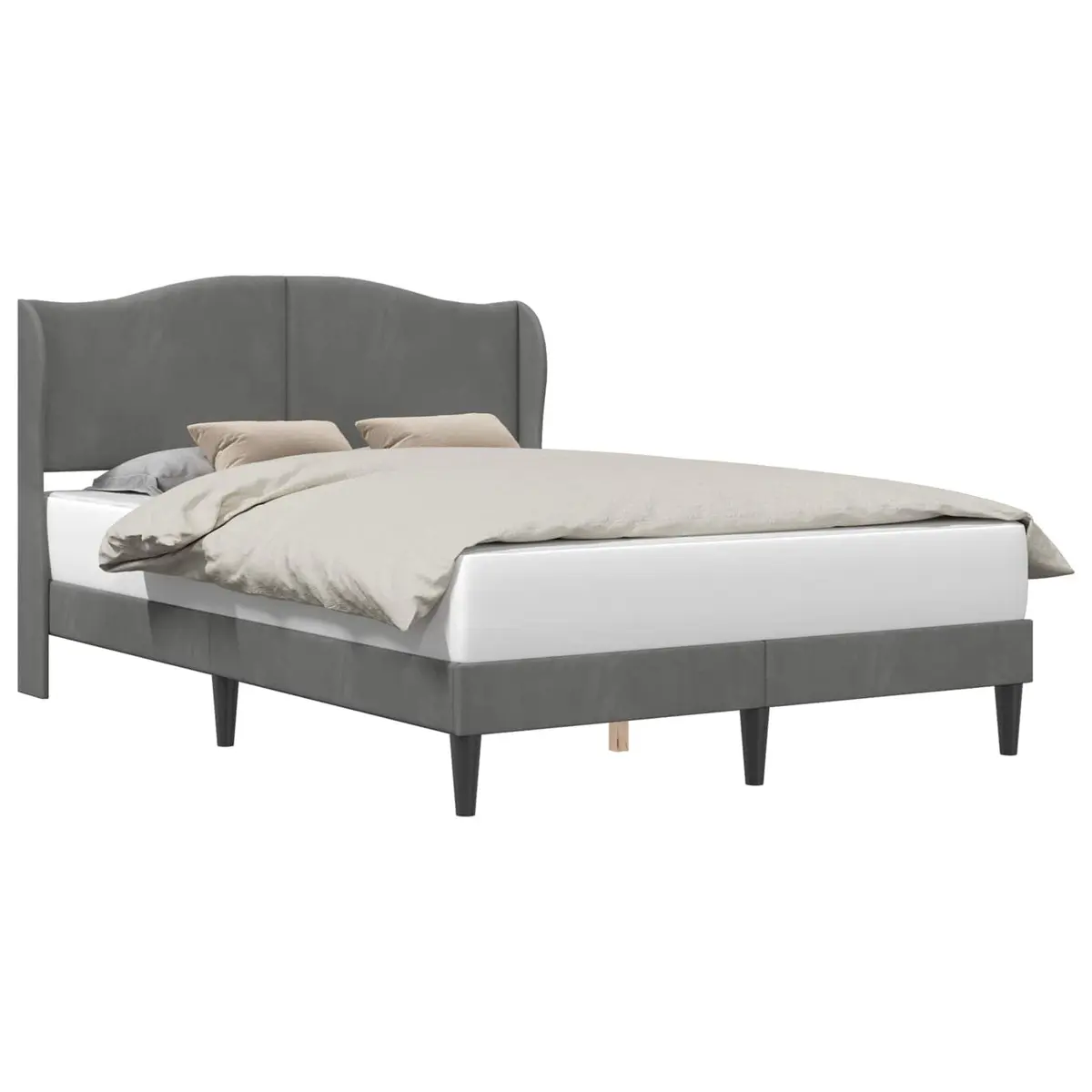 Bed Frame with Velvet Headboard for Bedroom Dark Grey 137 x 190 cm Modern Platform