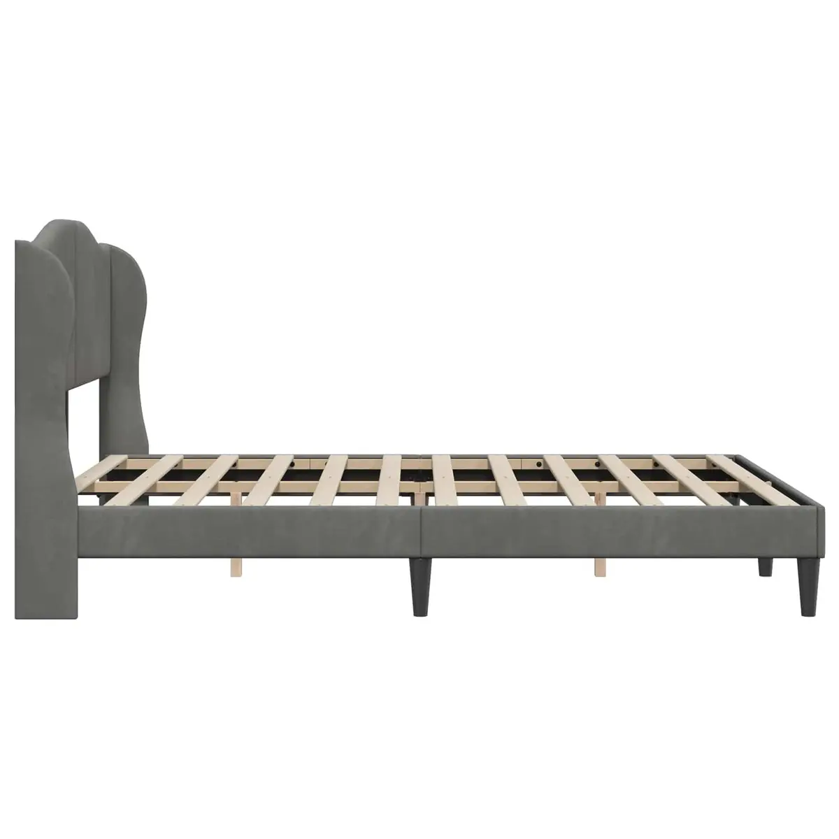 Bed Frame with Velvet Headboard for Bedroom Dark Grey 137 x 190 cm Modern Platform