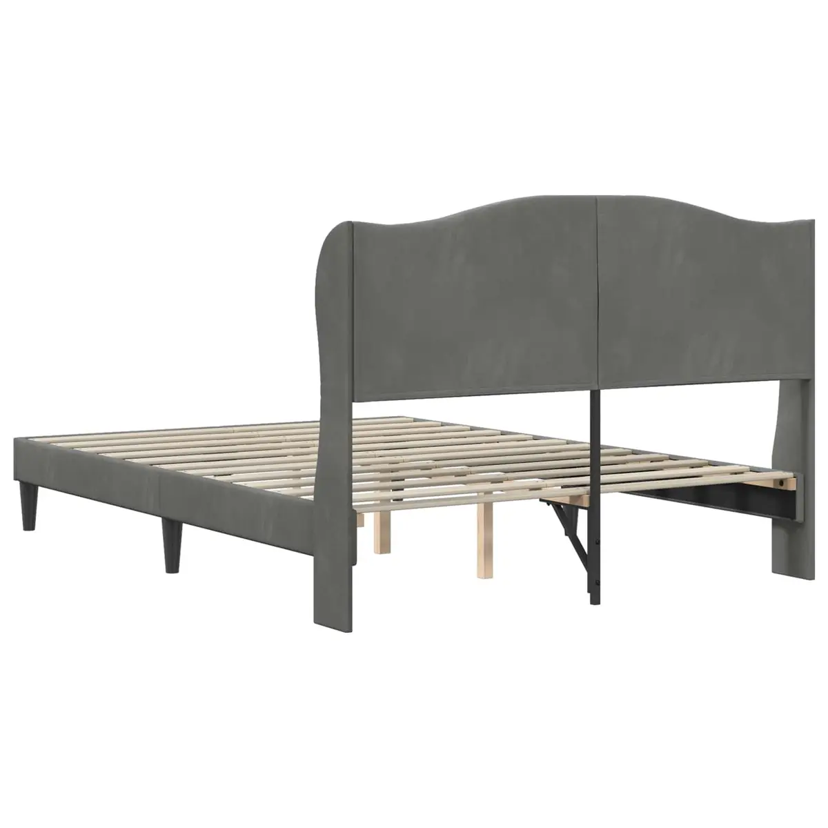 Bed Frame with Velvet Headboard for Bedroom Dark Grey 137 x 190 cm Modern Platform