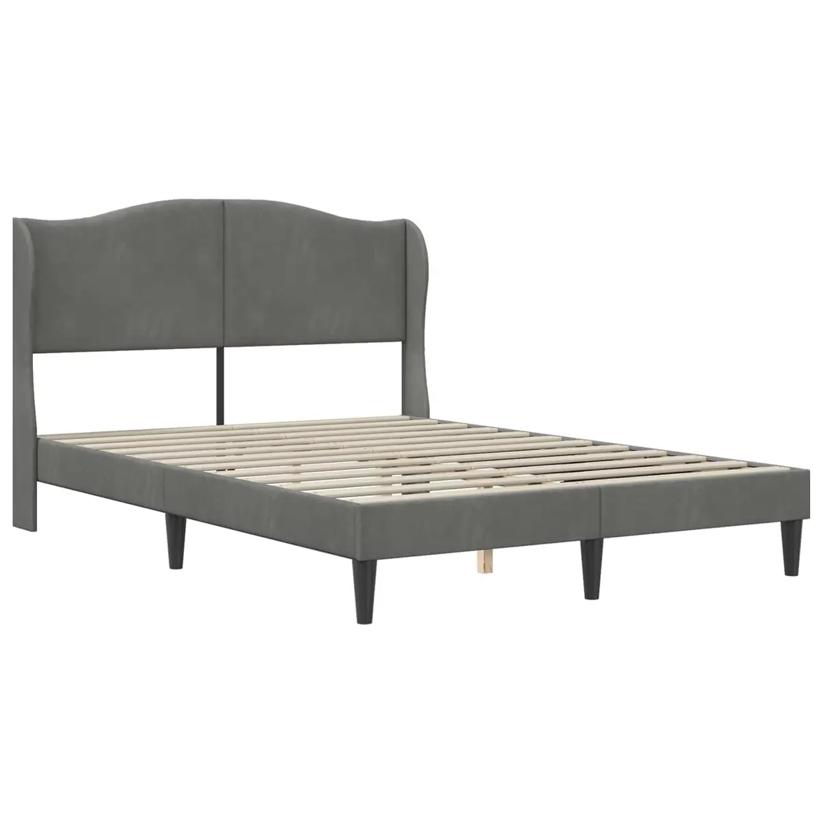 Bed Frame with Velvet Headboard Dark Grey 153 x 203 cm Modern Bedroom Furniture